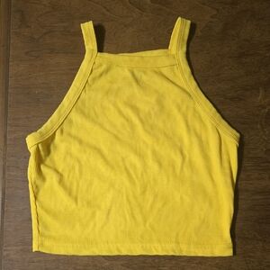SHEIN Bright Yellow Ribbed Halter Crop Tank